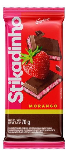 Chocolate Meio Amargo Recheio Morango Stikadinho Pacote 70g