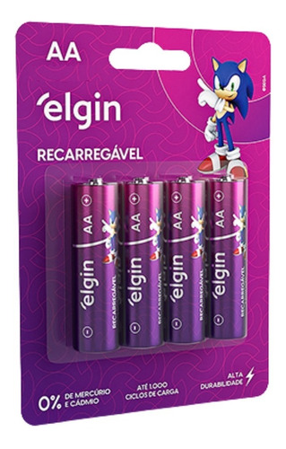 Pilha Recarregável Aa Pequena 2700mah Elgin Blister C/4 Unid