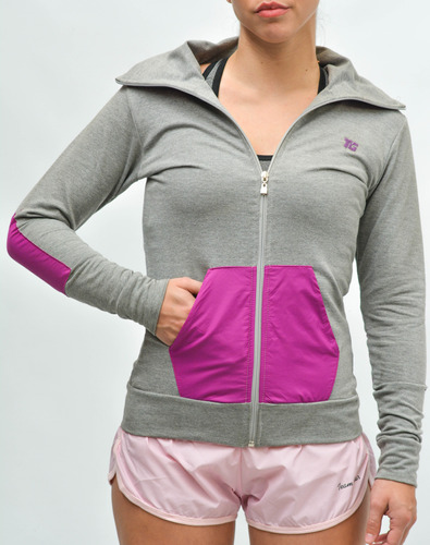 Campera De Mujer Con Cuello Alzado Team Gear Gris Y Violeta