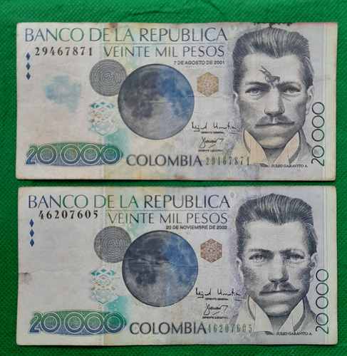 2 Billetes De 20.000 Anterior Familia, Año 2001 Y 2002, F