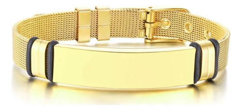 Pulsera De Acero Inoxidable Color Oro, Placa Personalizable