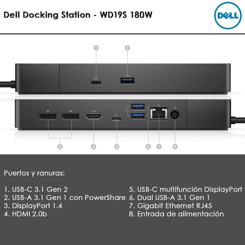 Dock Universal Dell Wd19s Usb C Vga Hdmi Con Fuente 180w