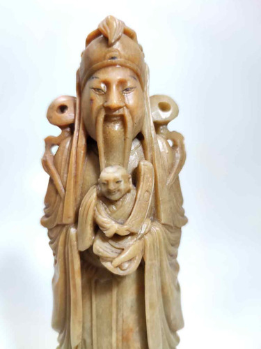 Escultura Em Pedra Dura Representando O Deus Sanxing Fu
