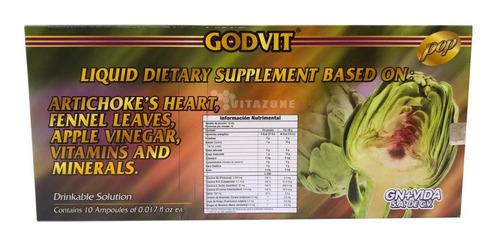 Imagen 2 de 3 de Godvit Alcachofa, Carnitina, Suplemento Líquido 10 Ampolleta