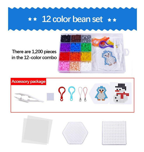 Diy Pixel Art Bead Perler Beads Com Caixa 12 Cores 1200pcs