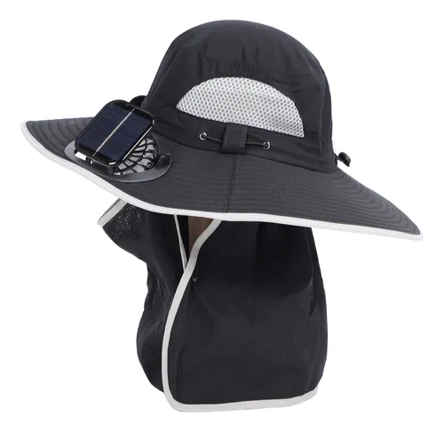 Black Black Solar Fan Hat Wide Brim Outdoor Fishing