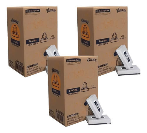 3 Cajas De Pañuelos Faciales Kleenex 89330 De 72 Pqt C/90