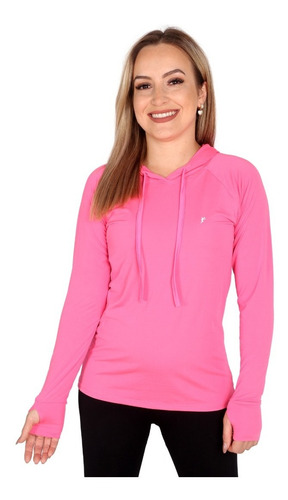 Blusa Feminina Com Capuz E Encaixe Para Dedo Proteção Uv50+