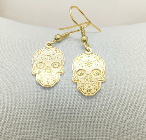 Aros Calavera Mexicana Catrina Oro 18k Macizo
