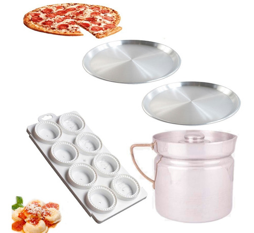 Molde 8 Sorrentinos + 2 Moldes Pizza 30 Cm + Hervidor 14 Bce