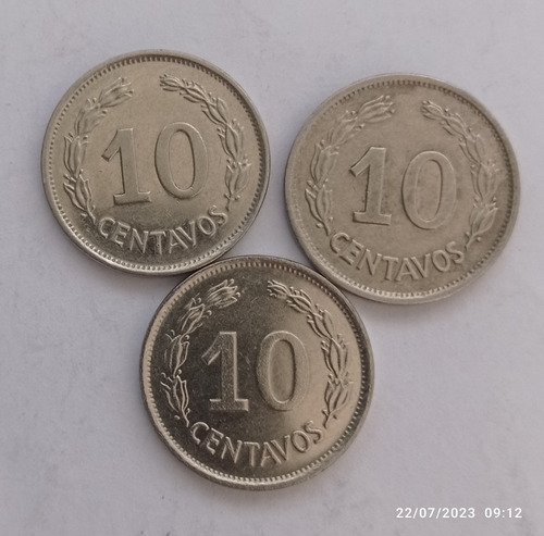3 Monedas Ecuador 10 Centavos De Sucre 1972-76 Buen Estado