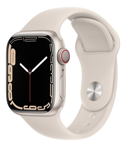 Imagen 1 de 9 de Apple Watch Series 7 (GPS + Cellular, 41mm) - Caja de aluminio color blanco estelar - Correa deportiva blanco estelar