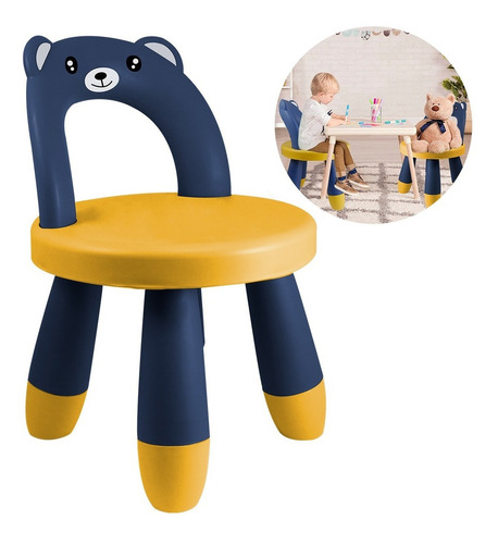 Mini Silla Infantil De Plástico Asiento De Etapa Preescolar Color Amarillo/Azul