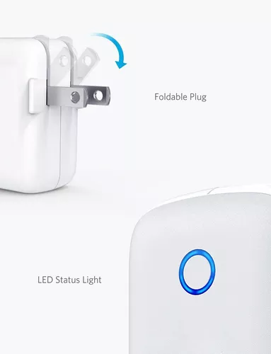 Anker - Cargador USB doble de pared, PowerPort II de 24W, ultracompacto,  con tecnología PowerIQ y enchufe plegable, para iPhone Xs/XS