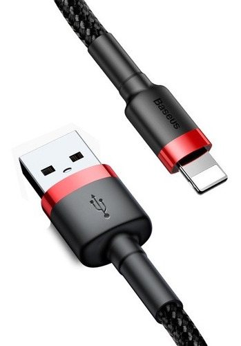 Cable USB-A A Lightning Reforzado Carga Rápida 3 Metros color rojo y negro