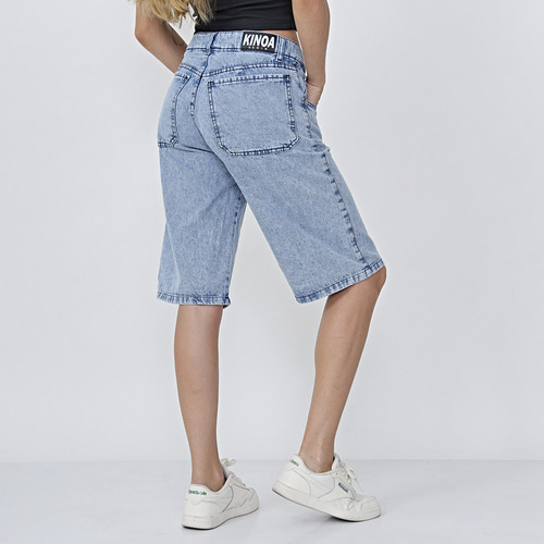 Bermuda Rigida Wide Celeste Nevada Mujer Kinoa Denim