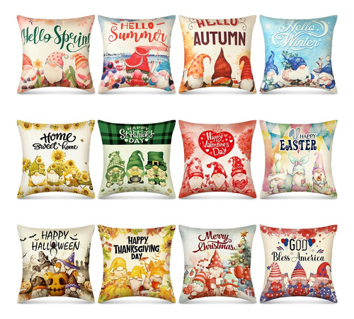 Newwiee 12 Sets Spring Summer Fall Winter Pillow Covers 18 X