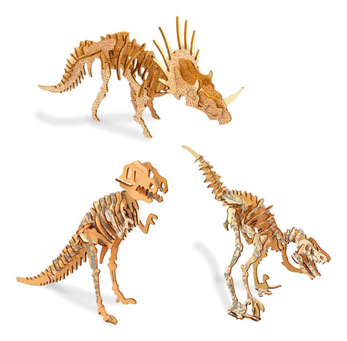 Set 3 Rompecabezas 3d De Madera Juguete Armable Dinosaurios