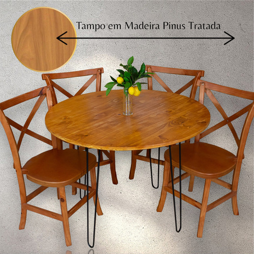 Mesa 80cm Madeira Pinus Estilo Minimalista Com Pés De Ferro