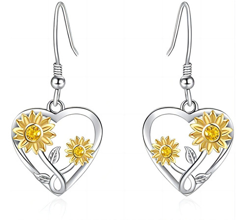 Aros De Plata Colgantes Mujer Girasol Joyas Plata 925