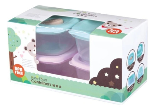 Pack 4 Contenedores Táper Snack Comida Bebé -niños