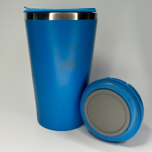 Copo Térmico Com Caixa De Som Bluetooth 420ml Aço Inox Cor Branco Qy - Azul Celeste