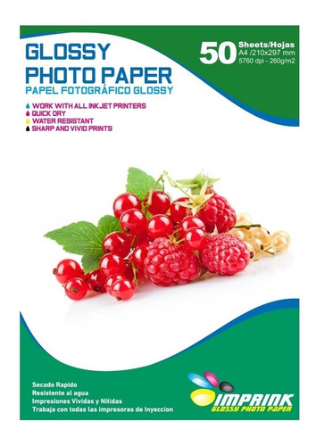 Papel Fotografico Glossy Brillante A4 De 260gr/100 Hojas