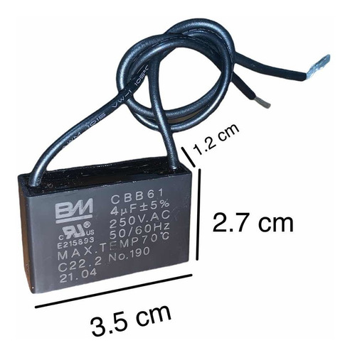 Capacitor Ventilador 4 Uf Mf 250v Con Cable Cuadrado Trabajo