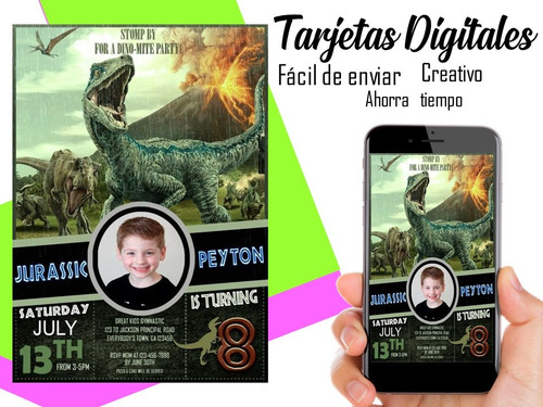 Invitación Digital Dinosaurio, Baby Shower, Cumpleaños Y Mas