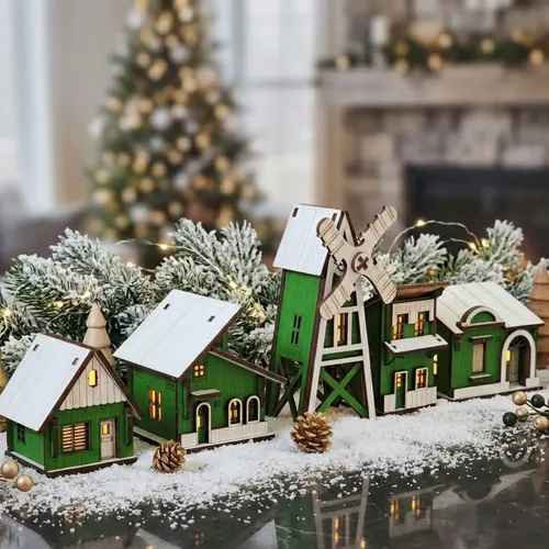 Vila De Natal Kit 5 Casinhas Miniatura Decoração Natalina