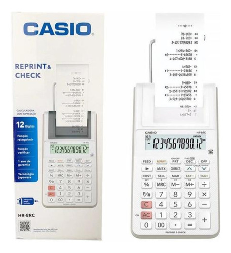 Calculadora Casio Hr-8rc Com Bobina De Impressão 12 Dígitos