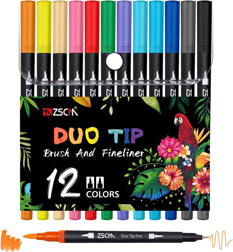 Marcadores De Pinceles Punta De Dúo Paquete De 12 Colores