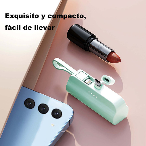 Power Bank Mini 5000 Mah Saiviek Dx121 Batería Portátil Con 1 Cable Salida Tipo C/ Lightning ,Cargador Inalámbrico Compatible Para iPhone, Samsung, Xiaomi, Andriod,Color Verde
