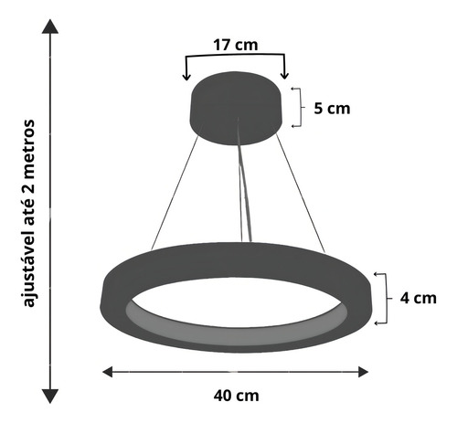 Lustre Led 22w Sirius Pendente Anel 40cm 1 Arco Imbuia 3000k 127/220V