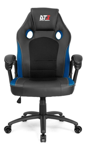 Cadeira de escritório DT3sports GT gamer ergonômica  preto e azul com estofado de couro sintético y tecido