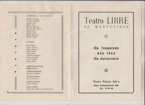 1964 Teatro Libre Palacio Salvo Programa Milan Kundera 