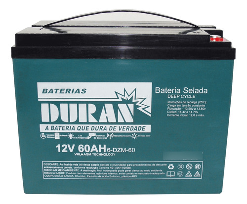 Bateria Duran 12v 60ah Cadeira Motorizada B400 Ottobock Bike