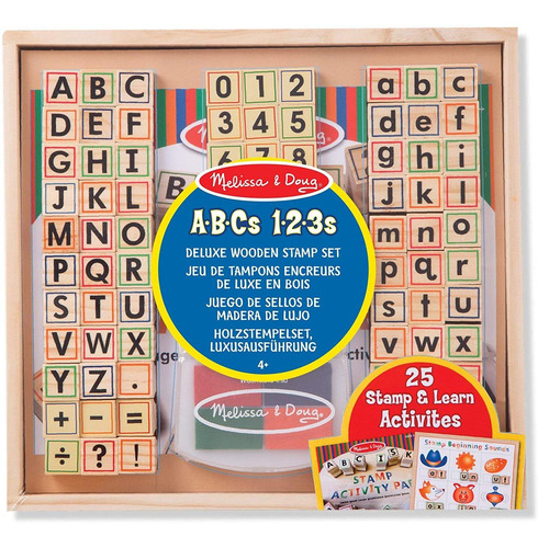 Sellos Madera Abc-123 Juguete Tinta 4 Colores Melissa & Doug