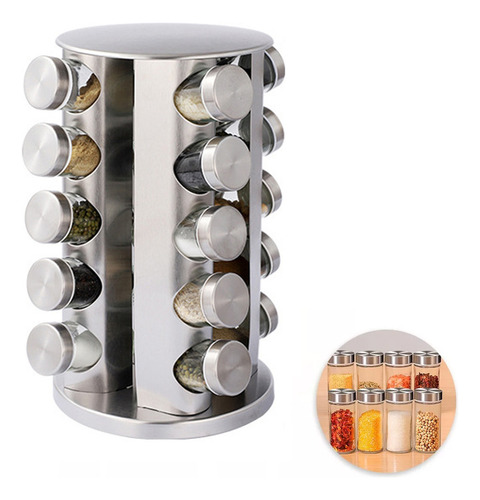 Organizador Giratorio Para Especias, 20 Tarros De Acero Inox