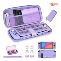 Comprar Kit De Estuche Y Accesorios Para Nintendo Switch 14 En 1 Con Switch Funda morado, Protectores De Pantalla, Funda Protectora Del Pulgar, Caja De Cartas, Pulsera