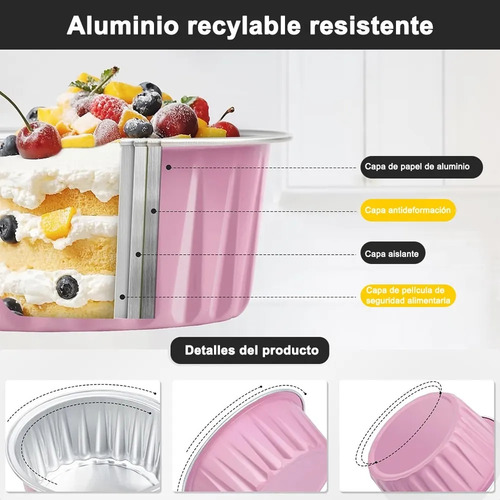 Banna 100 Moldes Redondos De Aluminio Para Cupcakes Con Tapa, 5 Oz/150ml Moldes Para Tartas, Molde Redondos De Aluminio Para Tartas, Para Picnics, Barbacoas, Camping, Bodas, Fiestas,Rosa