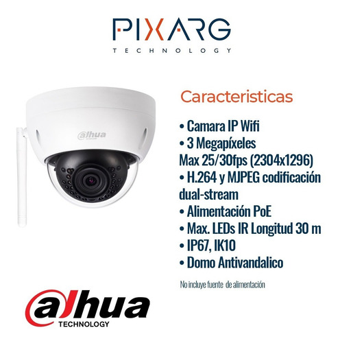 Cámara Ip Wifi Dahua P2p Domo 3mpx Ir 30m Ip Wifi Exterior