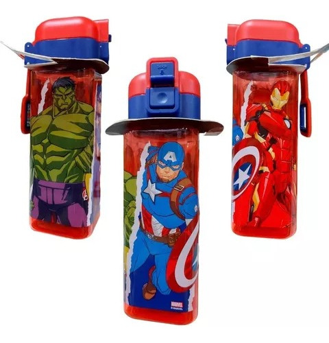 Botella Plástico Cuadrada 550 Ml Avengers Marvel Oficial