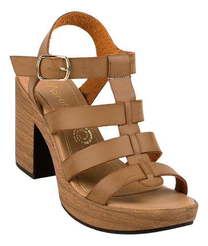 Sandalia Casual Tacon Mujer Café Tac Piel Stfashion 23503803