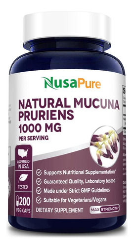 Mucuna Pruriens 1000 Mg | 200 Cápsulas | Extrafuerte