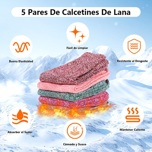 5 Pares De Calcetines De Lana Para Mujer, Calcetines