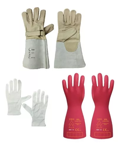 Clase 00 Kit de guantes aislantes de voltaje de goma roja con guantes de  punto FR y protectores de cuero, voltaje de uso máximo 500 V CA/750 V CC