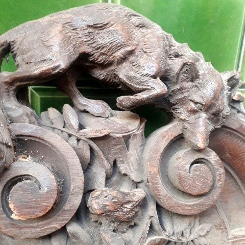 Antigua Escultura Talla Madera Zorro Conejo Estilo Alemán (Usado)