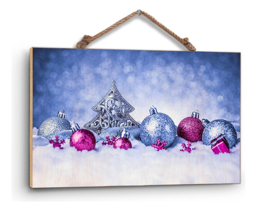 Cuadro De Madera Triplay Afiche Esferas De Navidad  60x90cm