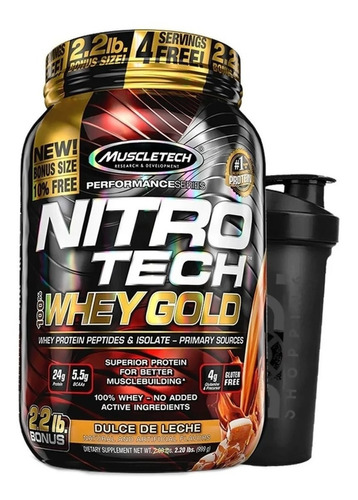 Nitro Tech Gold 1kg - Muscletech - Isolada + Hidrolisada + Shaker Sabor Churros